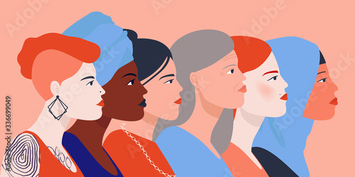 woman profile on isolated background concept colorful vector illustration