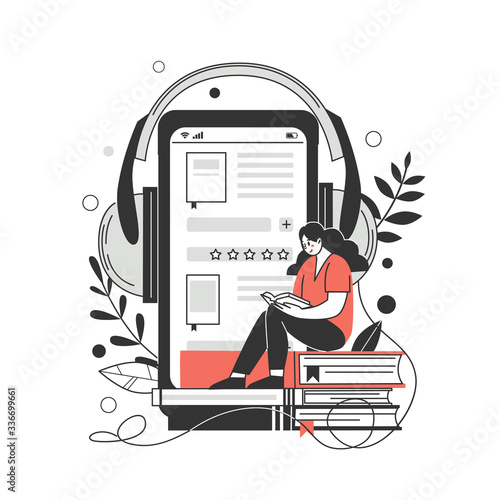 Online library concept. Applications for reading and downloading books, audiobooks.