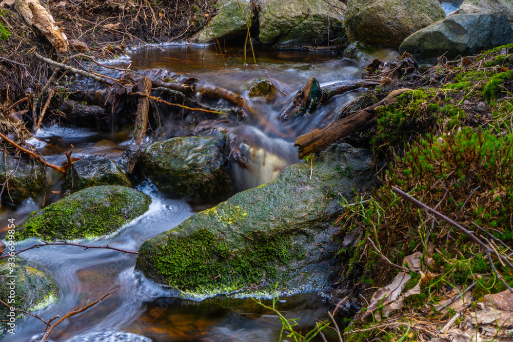 The stream in the spring. Photo of scandinavian nature. Swedish forest. The stream in the spring. Photo of scandinavian nature. Swedish forest.