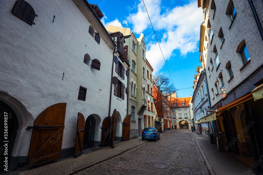 Riga, Latvia - March 04, 2020: Swedish Gate place Riga, Latvia - March 04, 2020: Swedish Gate place