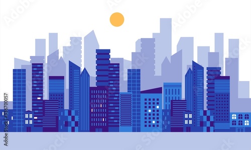 Abstract horizontal city landscape. Vector illustration for web page, banner, presentation, social media. 