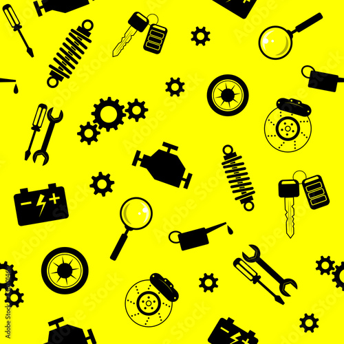 Symbol for car service, auto repair shop, car repair. Seamless ornament, pattern, background and template. Vector horizontal