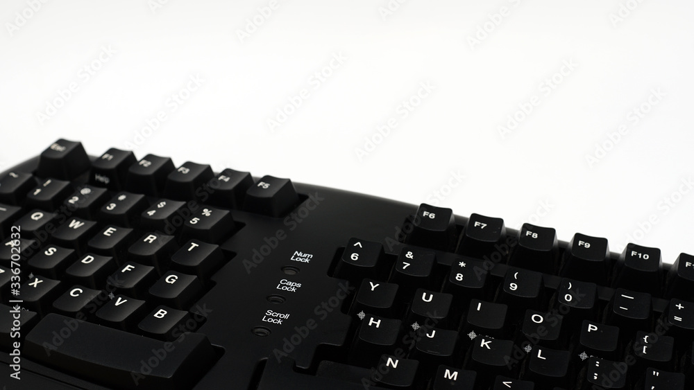 Black keyboard on a white background.