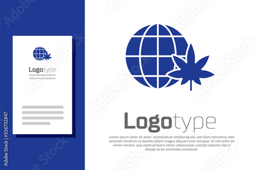 Blue Legalize marijuana or cannabis globe symbol icon isolated on white background. Hemp symbol. Logo design template element. Vector Illustration