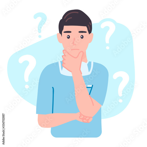 Thinking Surgeon Doctor. Medical male personage with a curious expression, confused, wonder