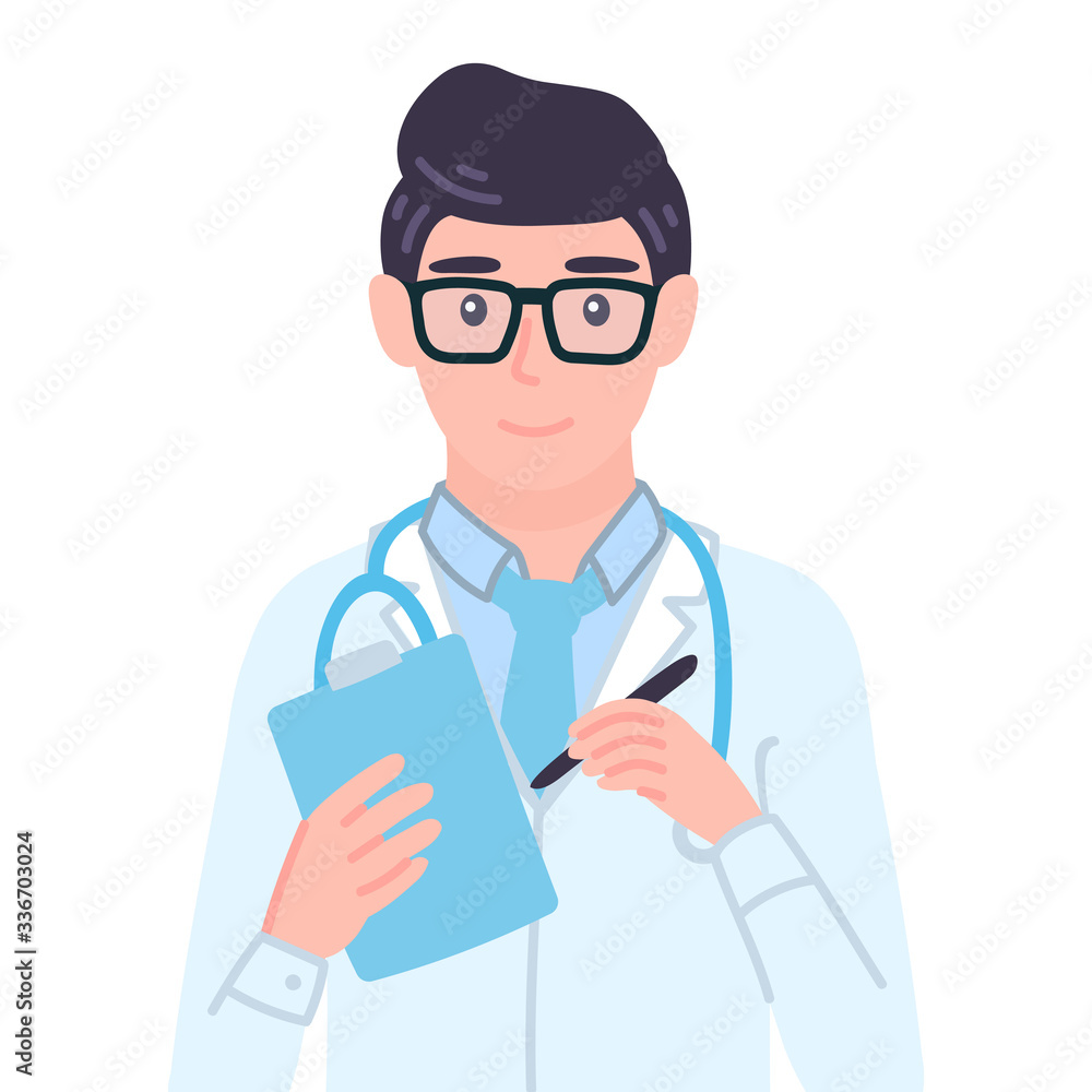 Doctor writing notes in a notepad. Male personage writing medical prescription, diagnosis Doctor writing notes in a notepad. Male personage writing medical prescription, diagnosis