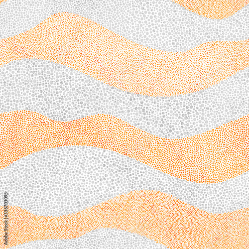 Seamless wavy pattern. Complicated hand-drawn ornament in polka dot style. Vintage summer print for textiles. Grunge texture. Ethnic and tribal motifs. Wallpaper patchwork. Vector illustration.