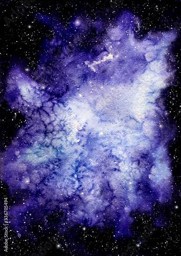 Fototapeta Naklejka Na Ścianę i Meble -  Watercolor Nebula and Dark Starry Sky
