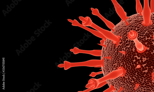 Coronavirus disease COVID-19 infection medical illustration. Pathogen respiratory influenza covid virus cells. New official name for Coronavirus disease named COVID-19. 3D Rendering.