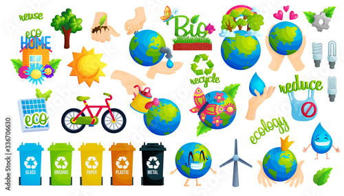 Ecology protection idea flat vector illustration set