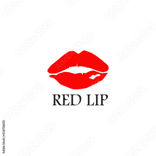 Red lip icon logo design template