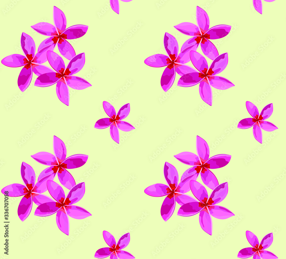 Seamless vector floral pattern in a flat style. Inflorescences of bright pink plumeria on a light background are perfect for decorating notebook covers and notebooks, as well as for scrapbooking. Seamless vector floral pattern in a flat style. Inflorescences of bright pink plumeria on a light background are perfect for decorating notebook covers and notebooks, as well as for scrapbooking.