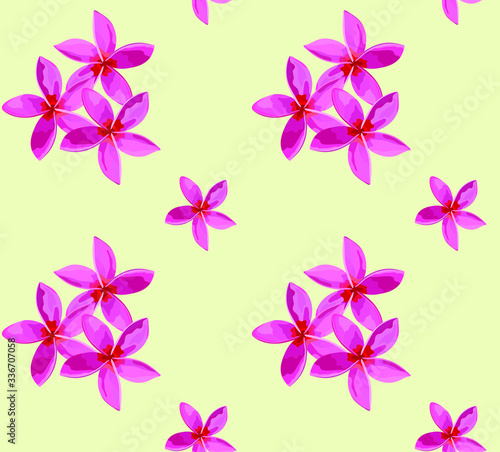 Seamless vector floral pattern in a flat style. Inflorescences of bright pink plumeria on a light background are perfect for decorating notebook covers and notebooks, as well as for scrapbooking.