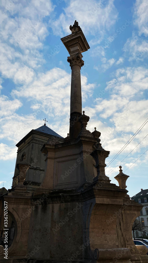 Lviv, Ukraine - December 08, 2019: Bernardine Church and Monastery . Monument and architecture of the old city of Lviv