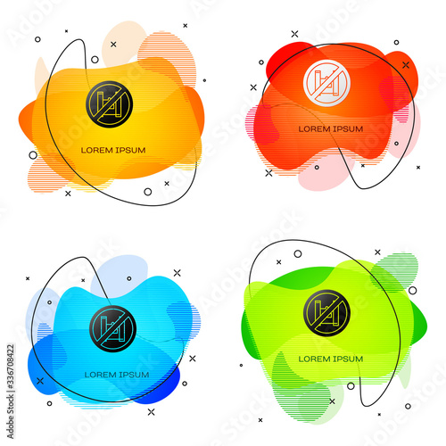 Black Say no to plastic bags poster icon isolated on white background. Disposable cellophane and polythene package prohibition sign. Abstract banner with liquid shapes. Vector Illustration