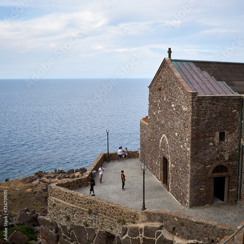 Castelsardo view with church afternoon Sea from a city and church