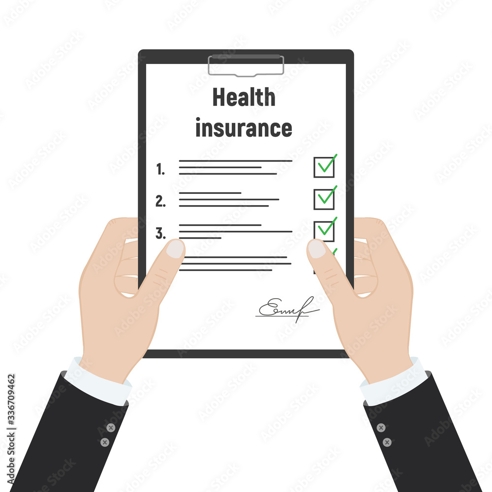 Health insurance claim form hold in hand. Healthcare concept. Life planning. Medical clipboard claim form. Protection document.