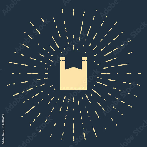 Beige Plastic bag icon isolated on blue background. Disposable cellophane and polythene package prohibition sign. Abstract circle random dots. Vector Illustration