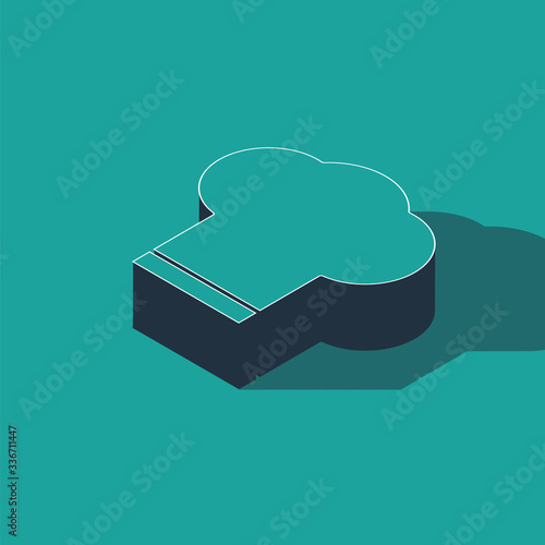 Isometric Chef hat icon isolated on green background. Cooking symbol. Cooks hat. Vector Illustration