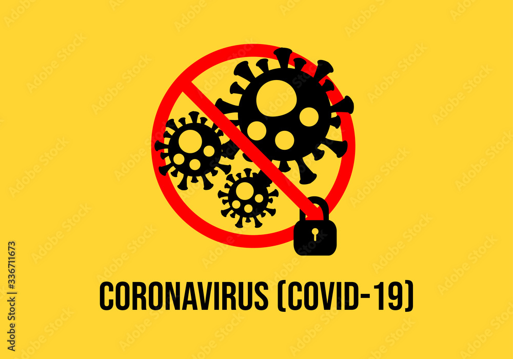 Coronavirus Covid-19 with key lock on Yellow background. logo Design, vector Illustration concept coronavirus COVID-19. Coronavirus Covid-19 with key lock on Yellow background. logo Design, vector Illustration concept coronavirus COVID-19.