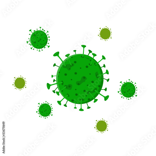 Vector illustration of a corona virus cartoon character in green