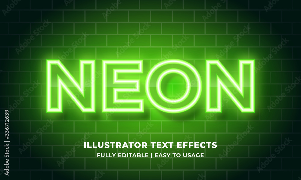 Green Neon 3d Text Effect - obrazy, fototapety, plakaty 