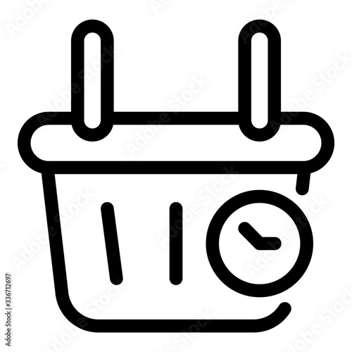 Shop basket time icon. Outline shop basket time vector icon for web design isolated on white background