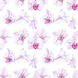 Orchid watercolor illustrations isolated on white background. Seamless pattern with colorful orchid.