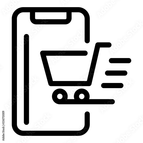 Fast smartphone shopping icon. Outline fast smartphone shopping vector icon for web design isolated on white background