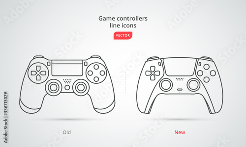 New wireless game controller, old 4 and new 5. Gamepad icon in line-art style