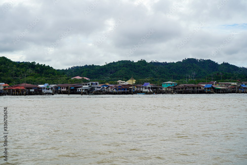 Fototapeta premium The Water Village of Bandar Seri Begawan in the background of Brunei river. November 2019