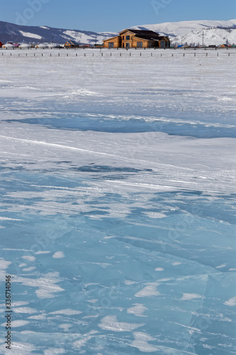 Khovsgol lake ice near the village of Khatgal, Mongolia photo