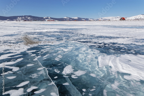Khovsgol lake ice near the village of Khatgal, Mongolia photo