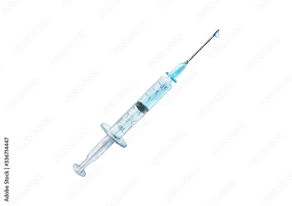 Plastic medical syringe with transparent medicine, with needle isolated on white background Plastic medical syringe with transparent medicine, with needle isolated on white background