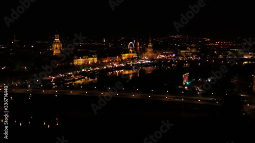 Aerial drone flight over the beautiful panorama of the old town Dresden  © Daniel