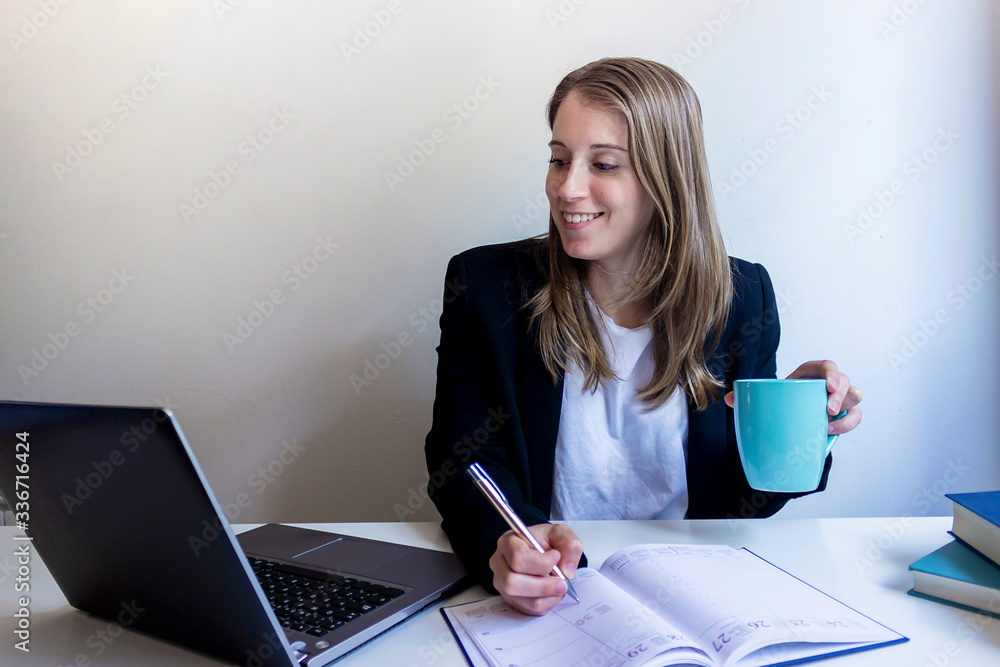 Young entrepreneur woman working at home, writing down business Young entrepreneur woman working at home, writing down business