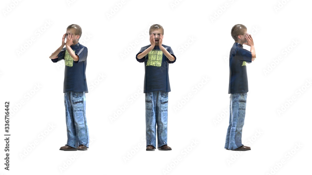 3D rendering of a child boy shouting calling isolated studio 3D rendering of a child boy shouting calling isolated studio