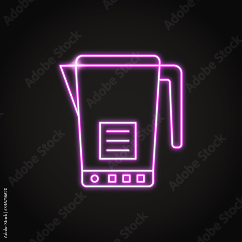 Neon electric kettle icon in line style
