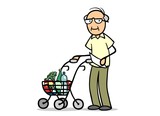 Senior mit Rollator als Einkaufskorb beim Shopping