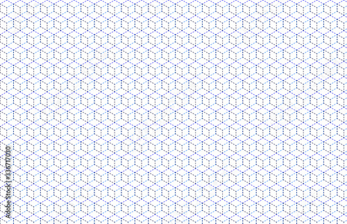 Illustration of cubes of dotted lines in blue tones on white background