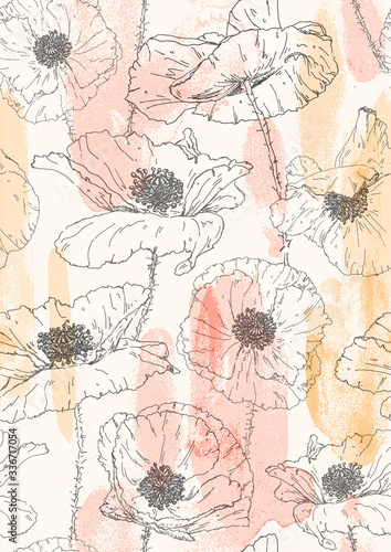 Boho Pastel Poppies Elegant Floral Seamless Pattern