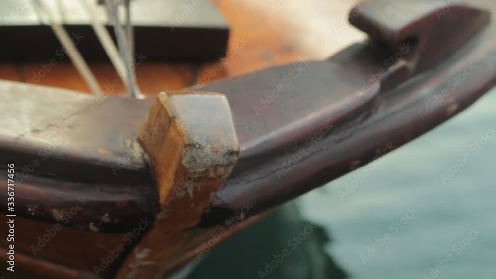 Wooden Bow of a traditional small sailboat