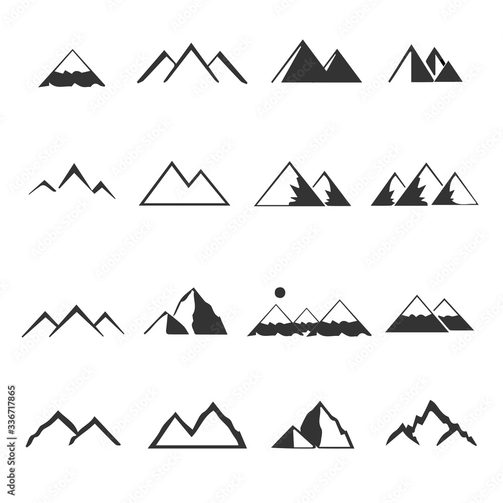 Mountain icons set vector image Mountain icons set vector image