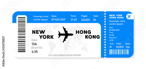 Realistic airline ticket design with passenger name. Vector illustration