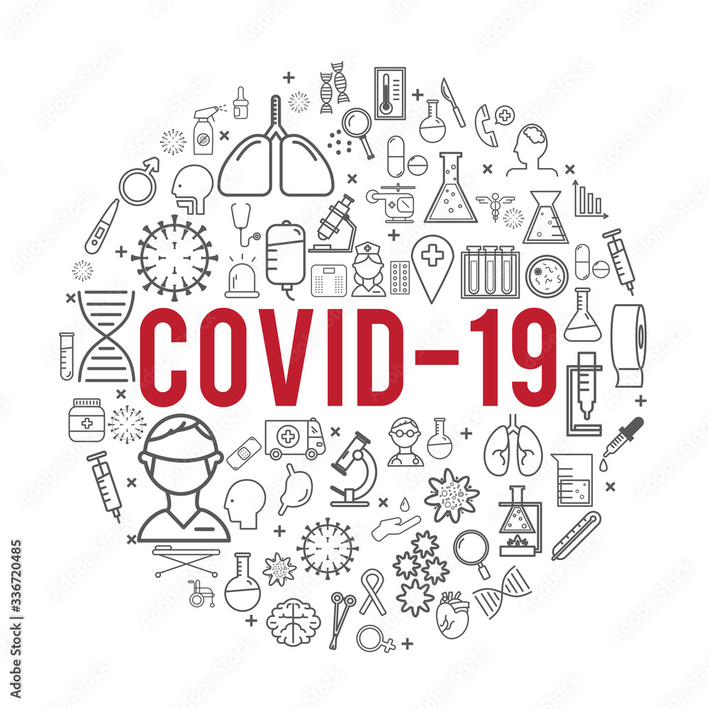 Coronavirus COVID-19 virus with medical icon.