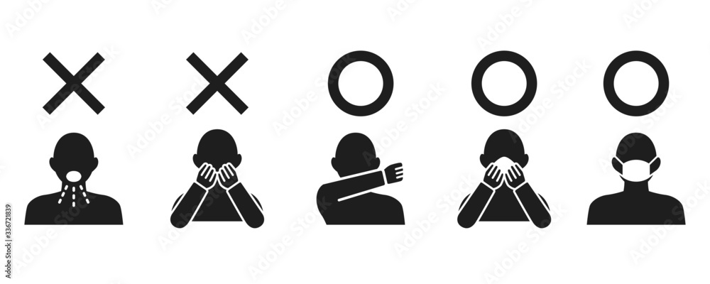 Icon set representing cough etiquette - obrazy, fototapety, plakaty 