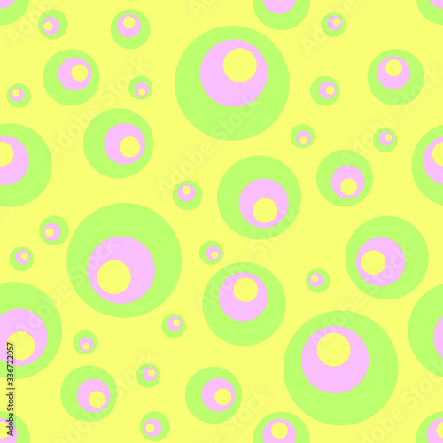 Fototapeta Naklejka Na Ścianę i Meble -  Pattern with circles in different sizes and colors. Fits very well for fabric or gift paper, as wallpaper or background for website, banner, brochure, postcard, business card, flyer and other.