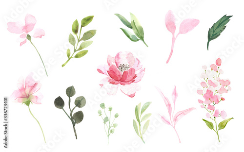 Wallpaper Mural  Flowers, green leaves elements collection - for bouquets,wedding invitations, wreaths, arrangements, anniversary, birthday, postcards, greetings. Watercolor floral illustration set. Torontodigital.ca