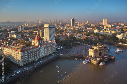 Mumbai ocean line and gate of India, aerial drone view photo