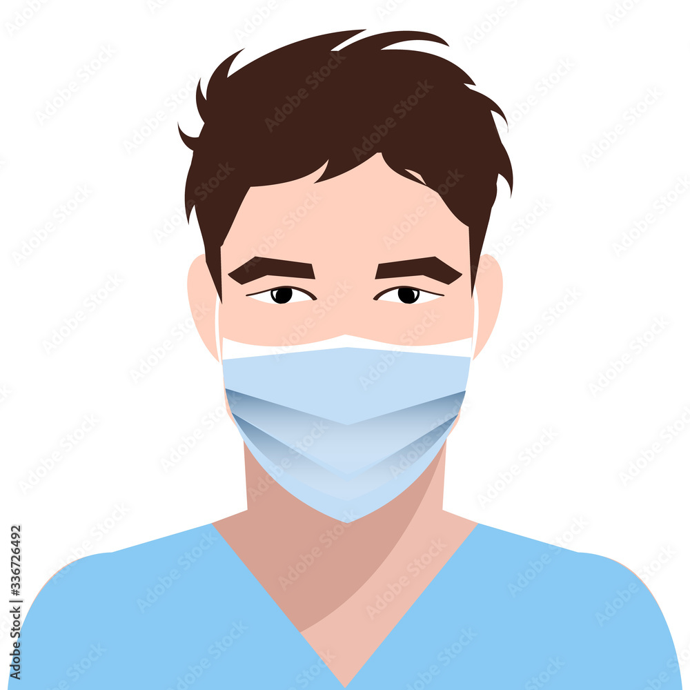 Man in blue medical face mask. Concept of coronavirus quarantine. Novel coronavirus (2019-nCoV)